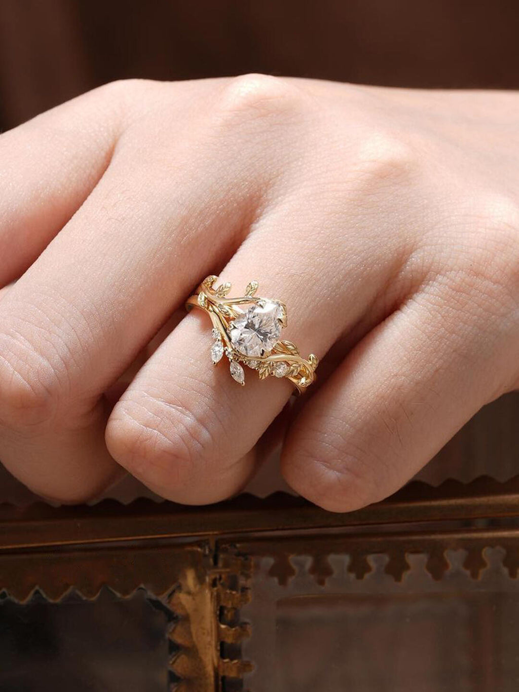 14K黄金 2克拉梨形培育钻石戒指