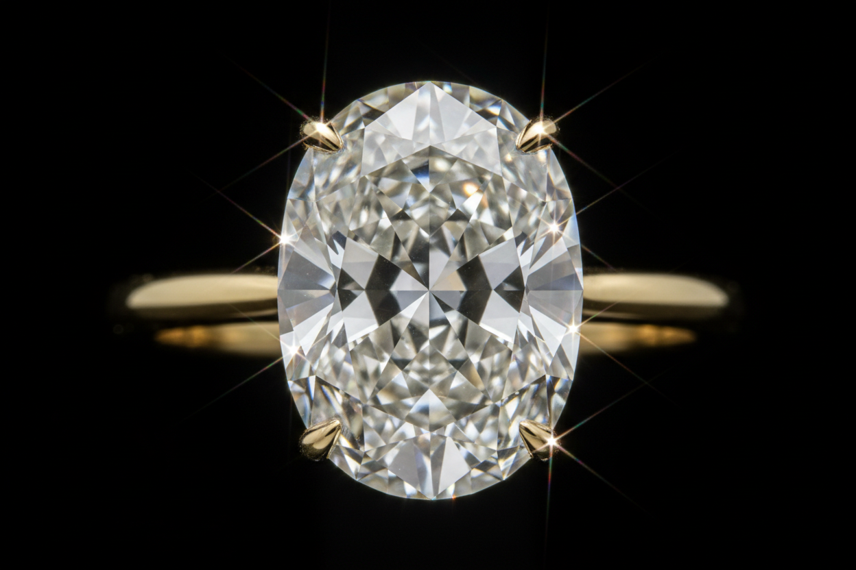 5克拉椭圆形培育钻石戒指火彩效果