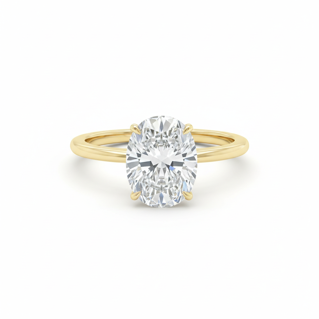 14K黄金3克拉椭圆形培育钻石戒指 E色VS1 IGI证书