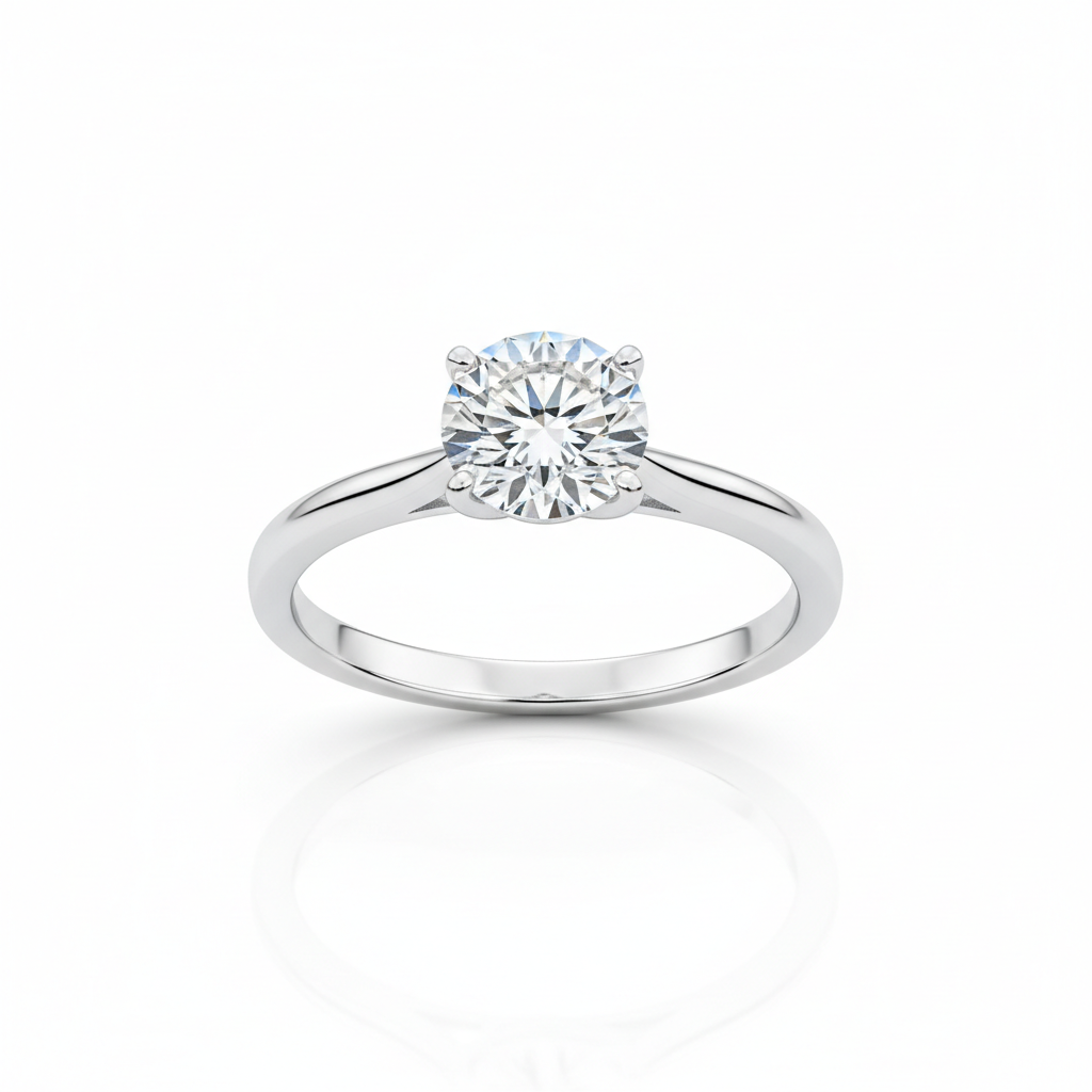 18K白金1克拉天然钻石经典六爪戒指 F色VS1 GIA证书